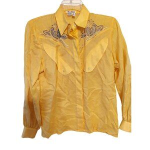 Vintage Amen Wardy Size 8 Yellow Western Button Blouse Shirt, Embroidered Beaded